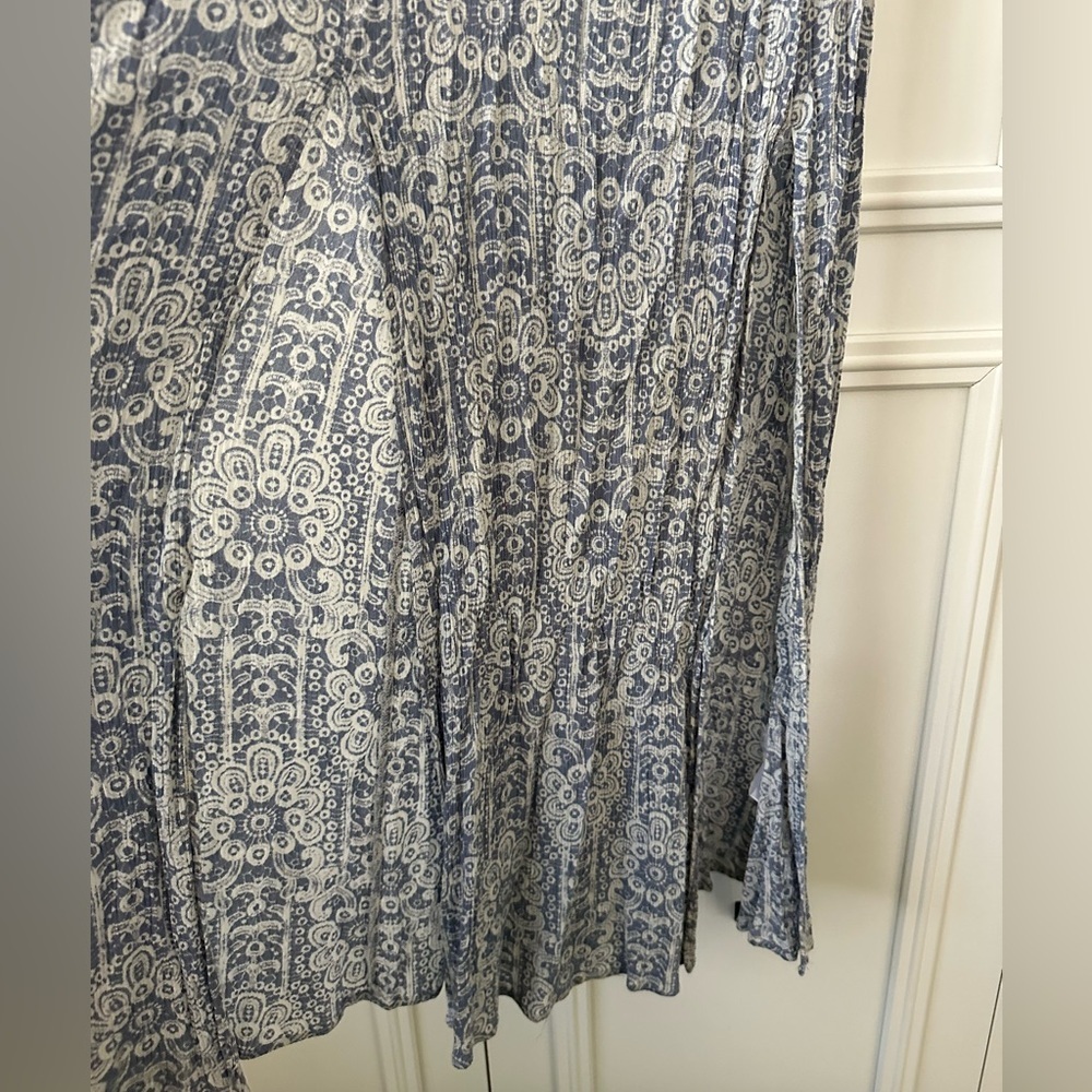 En Crème Light Blue & White Boho Maxi Dress With Front Slits, Size M - Picture 4 of 12